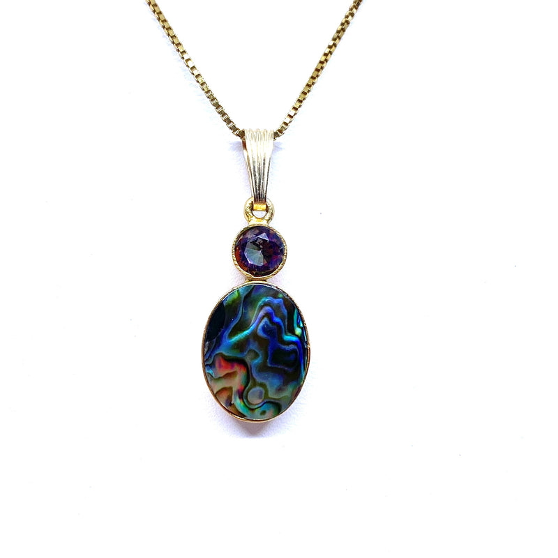 Vibrant Abalone Shell with Mystic Quartz Gold Plated Petite Statement Pendant