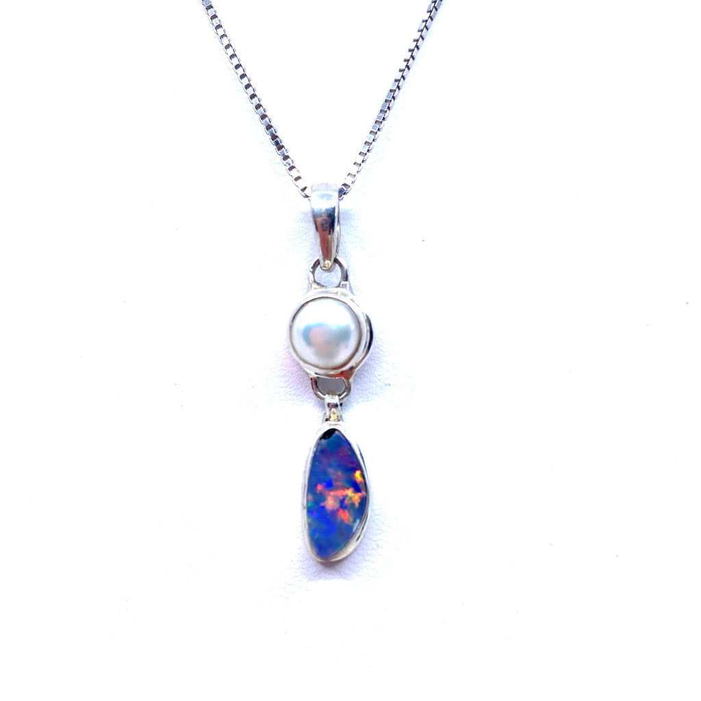 Gorgeous Opal & Pearl Petite Sterling Pendant Necklace