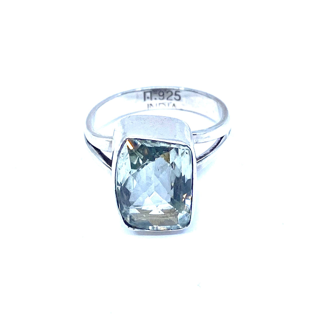 Beautifully Faceted Green Amethyst Sterling Silver Ring