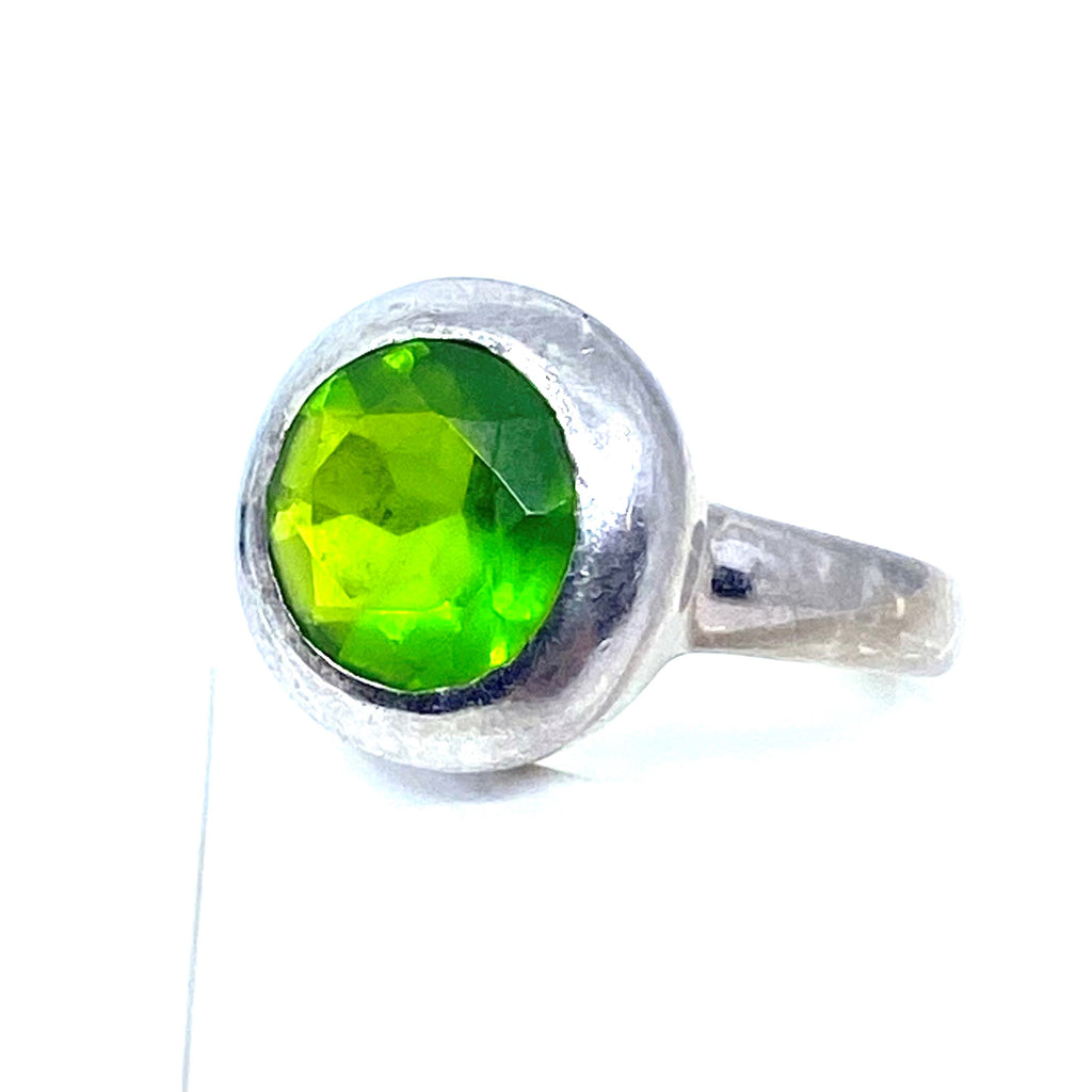 Beautiful Lime Green Stimulated Stone Silver Ring
