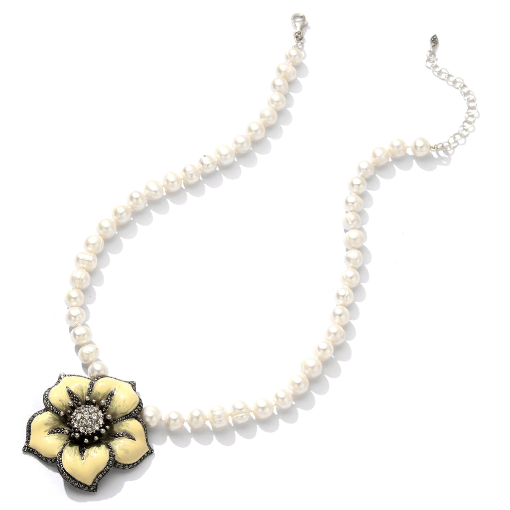 Gorgeous Pearl Flower Sterling Silver Statement Necklace