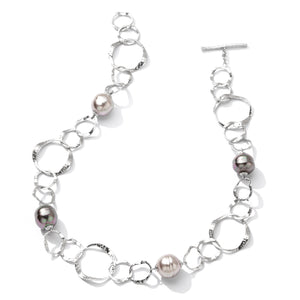 Gorgeous Silvery Majorica Pearl Rhodium Plated Sterling Silver Statement Necklace