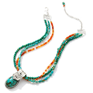 Stunning Turquoise and Carnelian Sterling Silver Statement Necklace