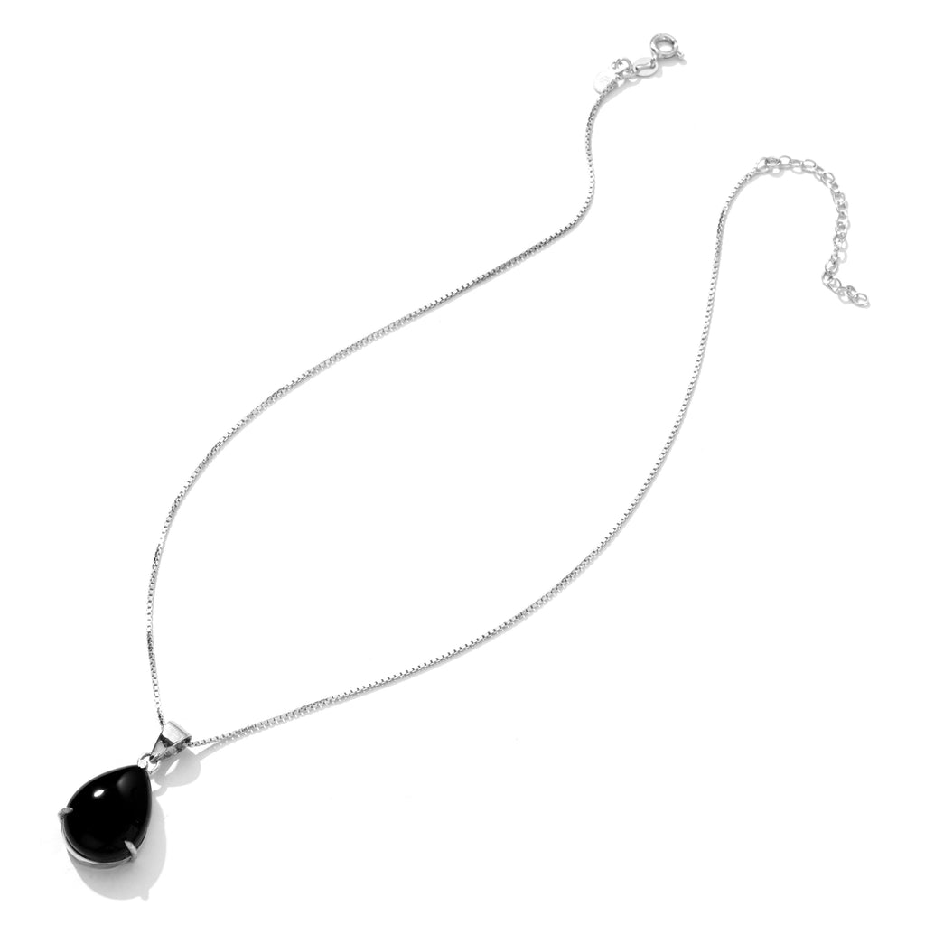 Dramatic Black Onyx Drop Sterling Silver Necklace