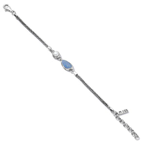 Shimmering Blue Opal and Freshwater Pearl Sterling Silver Statement Bracelet