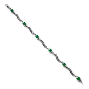 Wavy Green Agate Marcasite Sterling Silver Bracelet