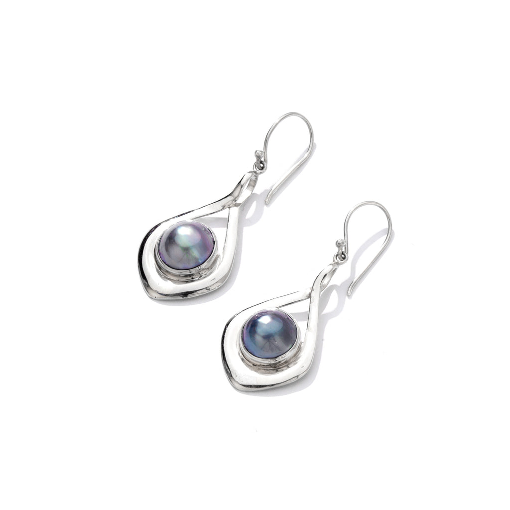 Beautiful Silvery Pearl Rhodium Plated Sterling Silver Statement Earrings