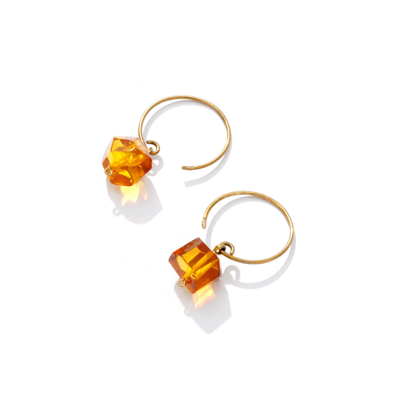 Polish Designer Honey Amber Gold Filled Hoop Earrings