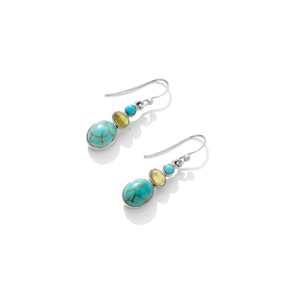 Pretty Turquoise 3 Stone Sterling Silver Earrings