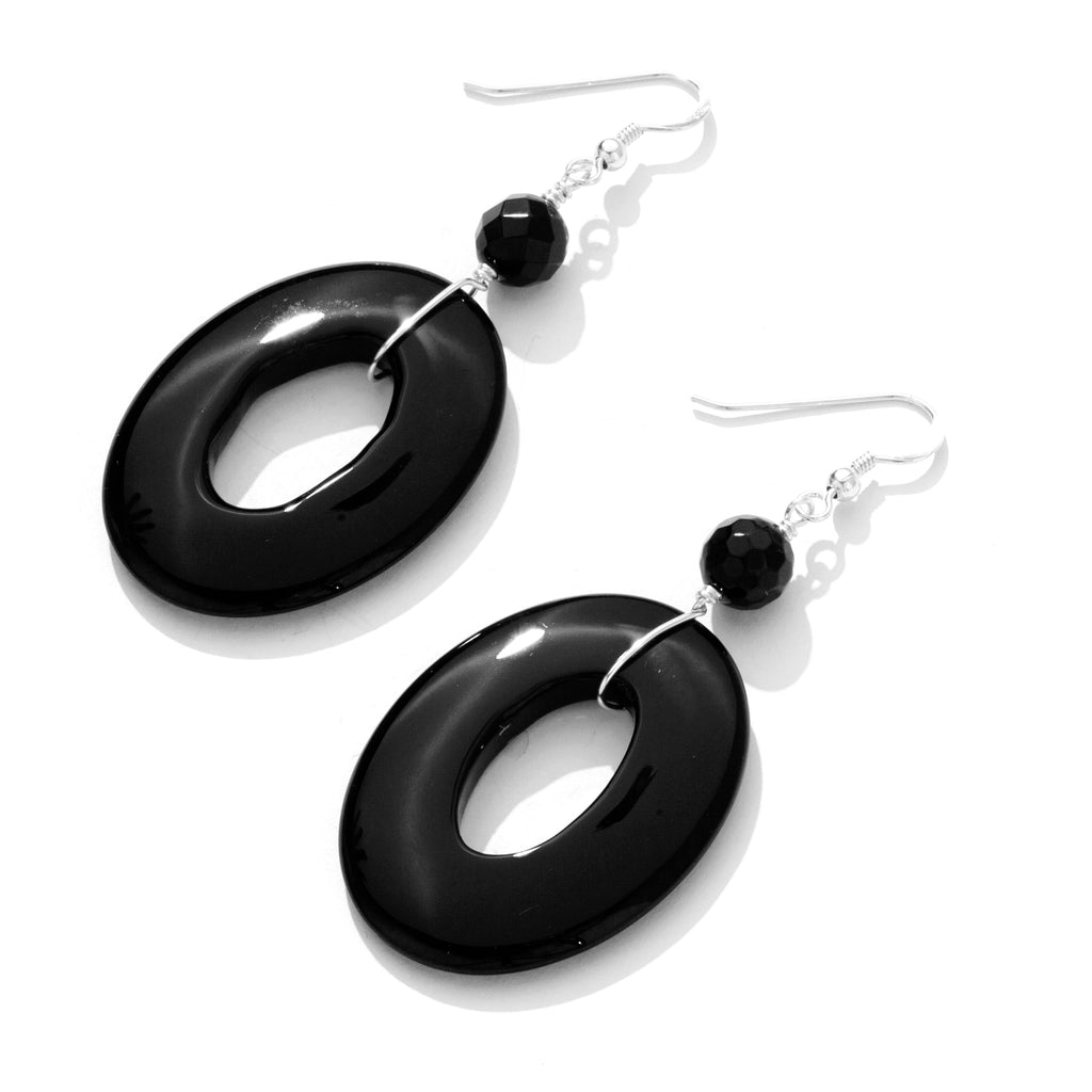 Magnificent Black Onyx Oval Hoop Statement Earrings