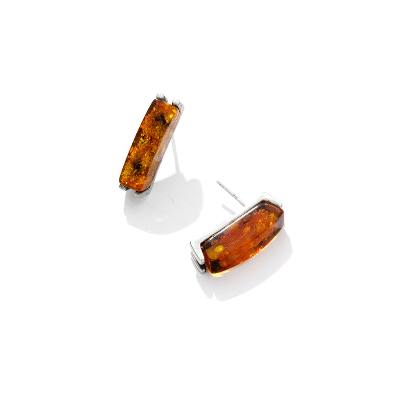 Stunning Cotemporary Cognac Amber Sterling Silver Statement Earrings