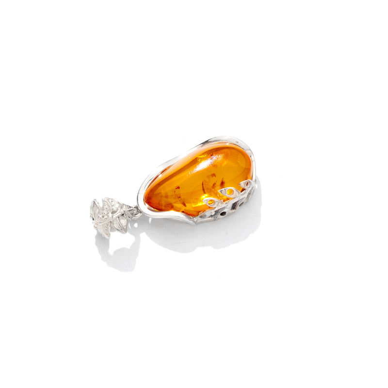 Beautiful Silver Floral Design Cognac Baltic Amber Sterling Silver Statement Pendant