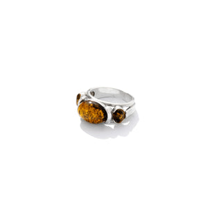 Lovely Cognac Amber Sterling Silver Band Ring