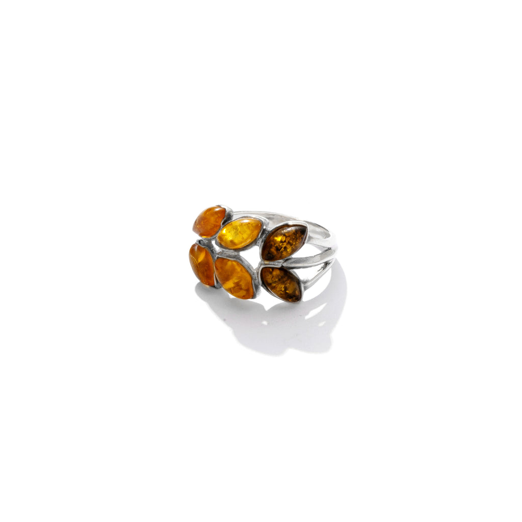 Beautiful Amber Wreath Sterling Silver Ring