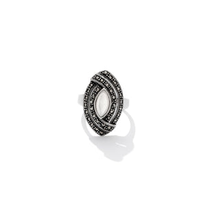 Gorgeous Art Deco Style Marcasite Ring Sterling Silver Statement Ring