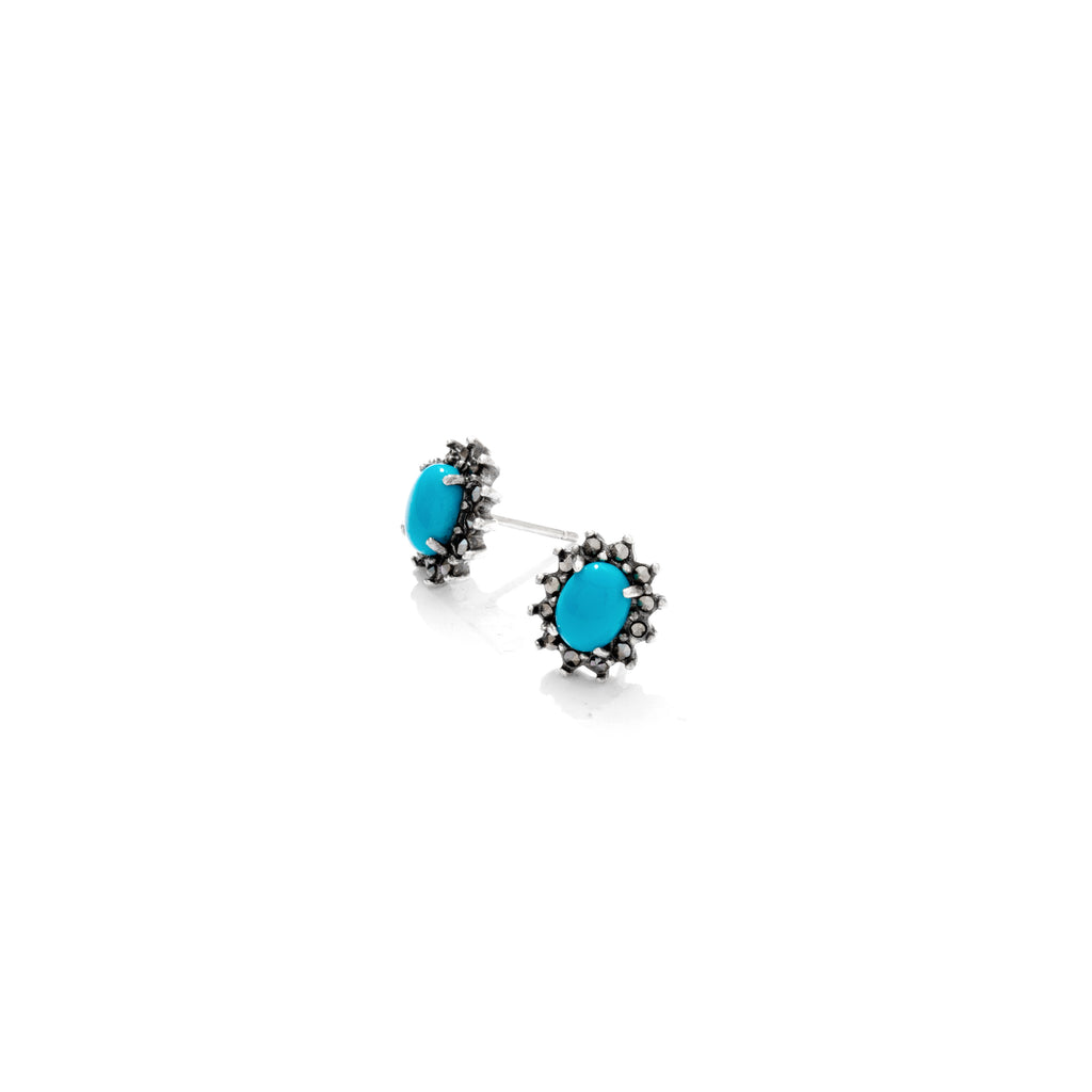 Beautiful Turquoise Marcasite Starburst Sterling Silver Earrings