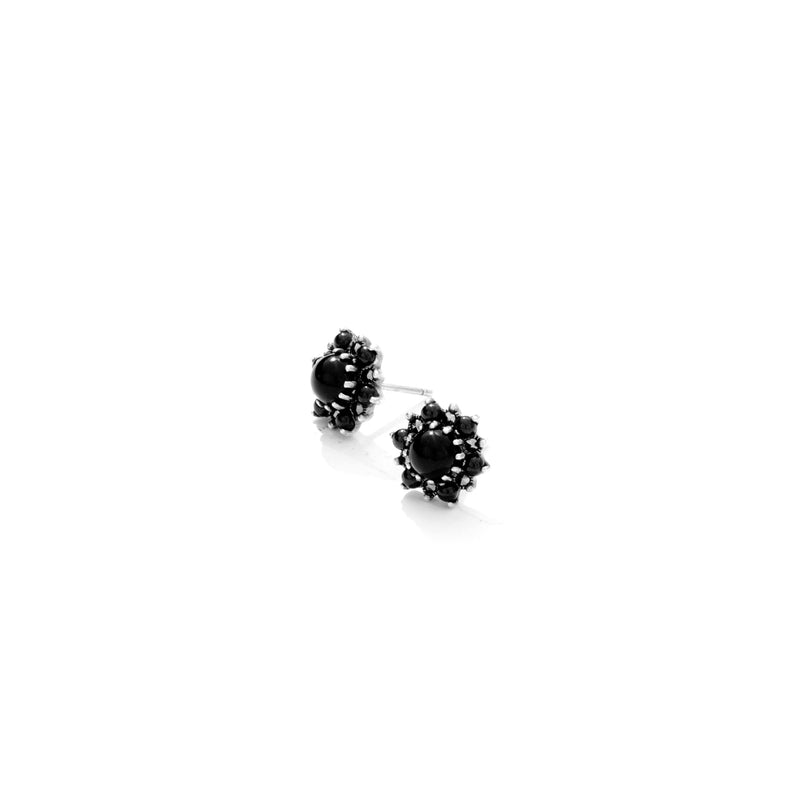 Glamorous Black Onyx Flower Sterling Silver Stud Earrings