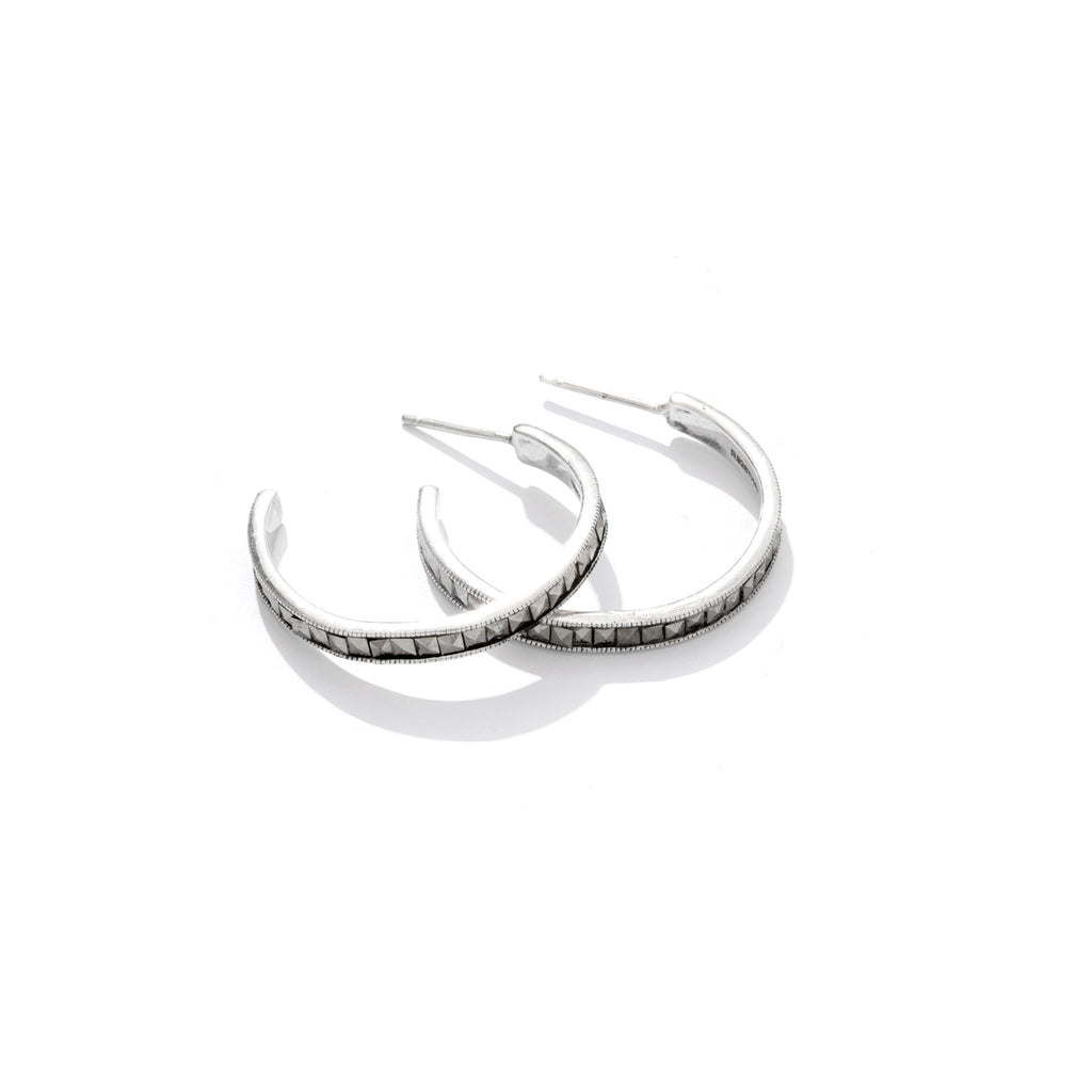 Stunning Square Marcasite Hoop Sterling Silver Earrings