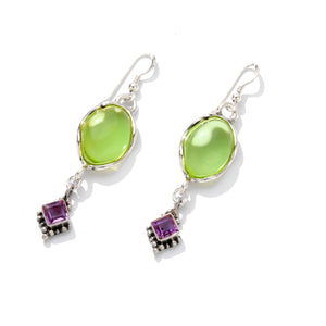 Beautiful Caribbean Green Amber and Amethyst Sterling Silver earrings