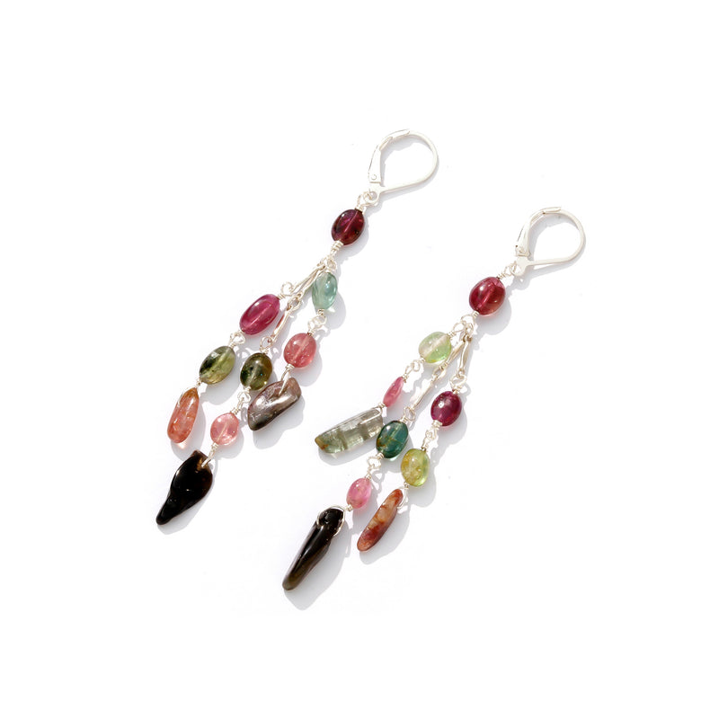 Beautiful Freeform Tourmaline Stone Sterling Silver Statement Earrings