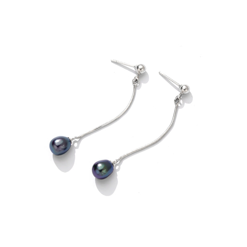 Luminous Black Pearl Dangle Sterling Silver Petite Earrings