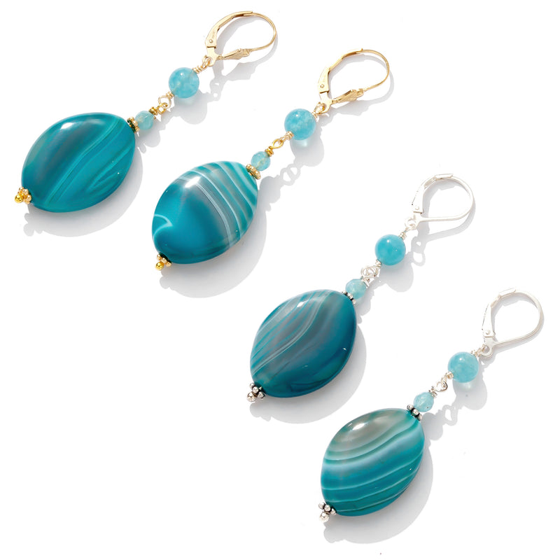 Sky Blue Agate Earrings in Silver or Gold Filled Lever Back
