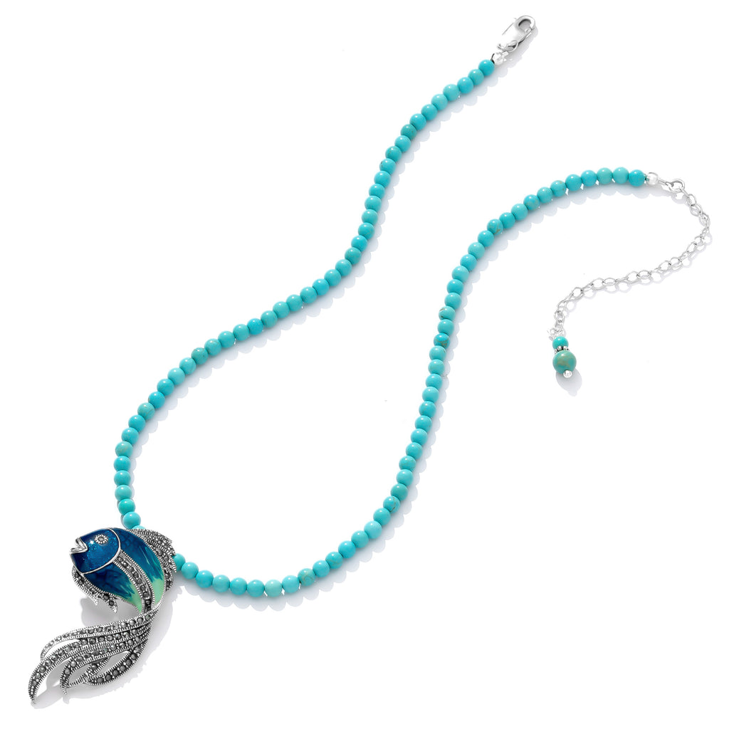 Vibrant Koi Fish Turquoise Sterling Silver Necklace