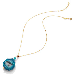 Gorgeous Crystalized Blue Agate in Silver or 18kt Gold Plated Silver Statement Necklace