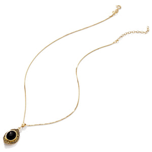 Elegant Petite Black Onyx and Gold Marcasite Necklace