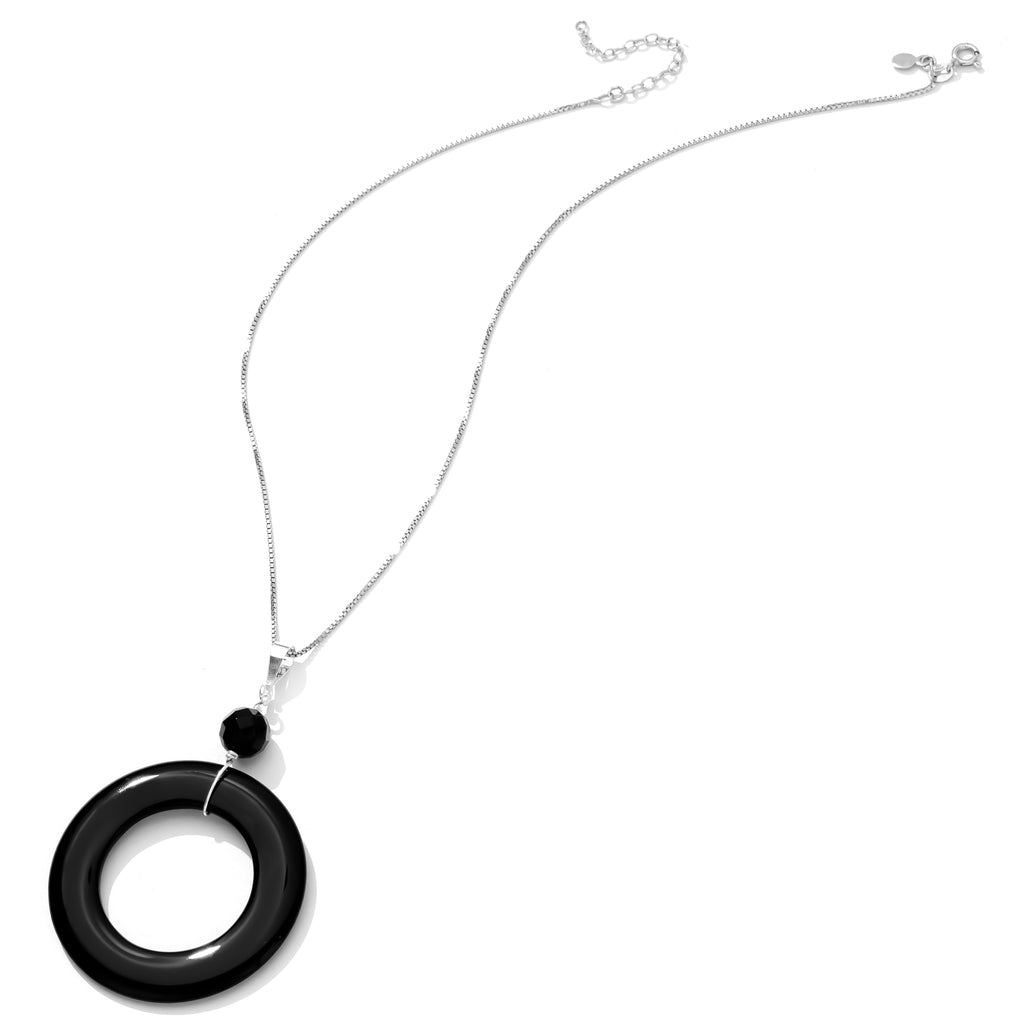 Black Onyx Smooth and Silky Black Onyx Halo Sterling Silver Necklace