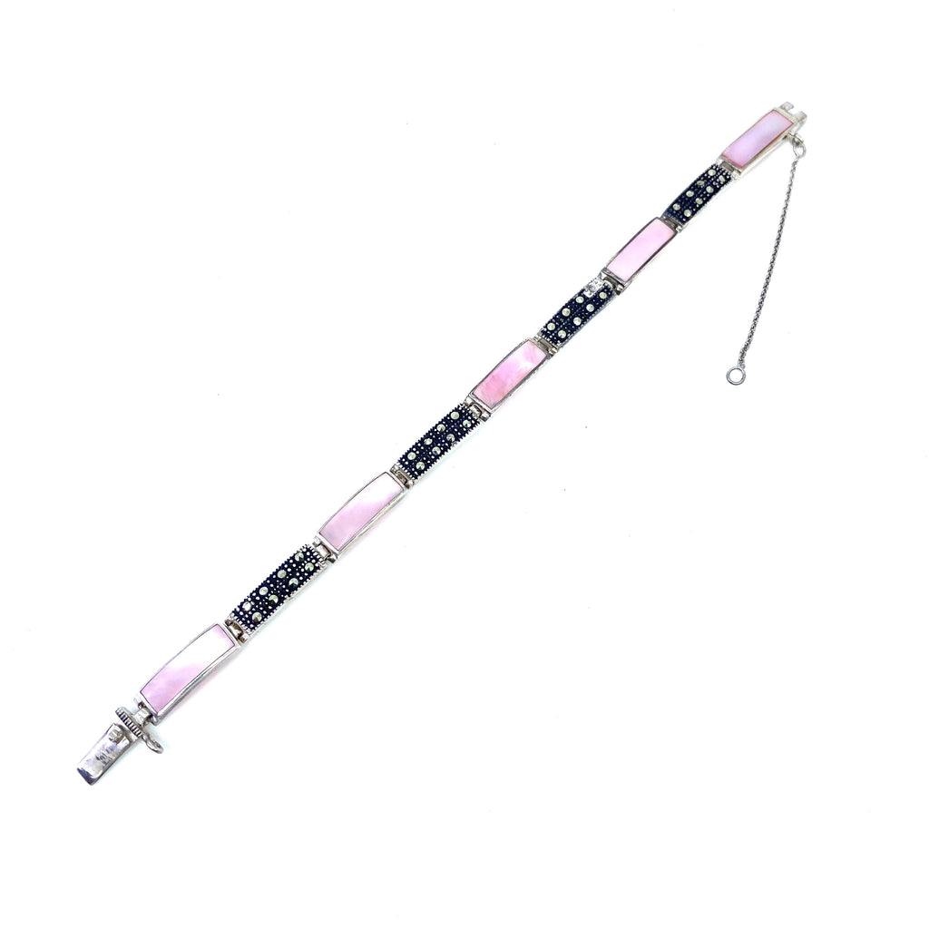 Divine Pink Shell Marcasite Sterling Silver Bracelet