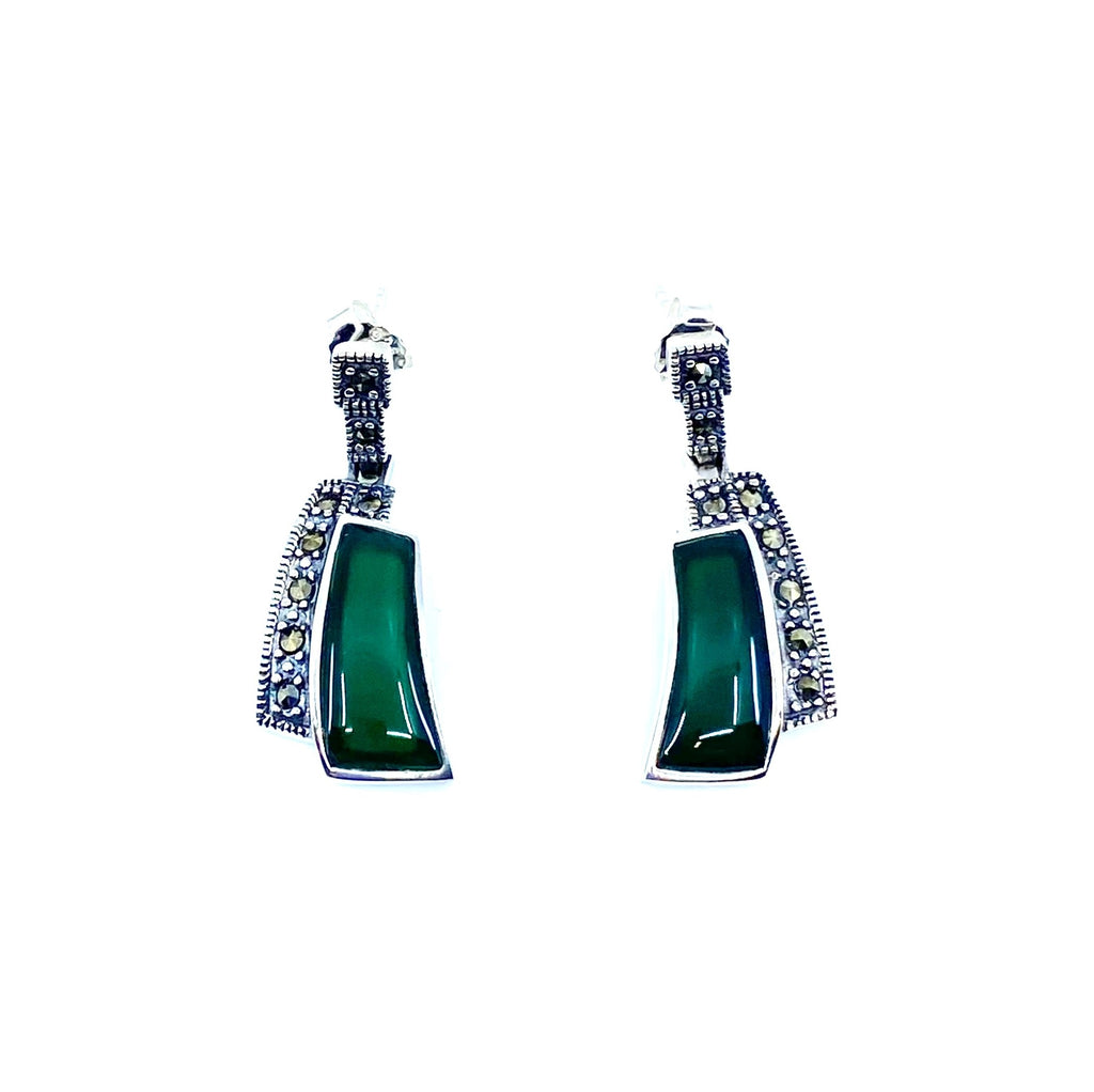 Stunning Green Agate Marcasite Statement Earrings