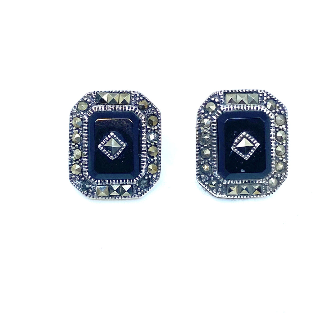 Popular Vintage Style Black Onyx Post Statement Earrings