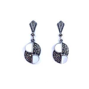 Lovely White Shell Marcasite Sterling Silver Earrings