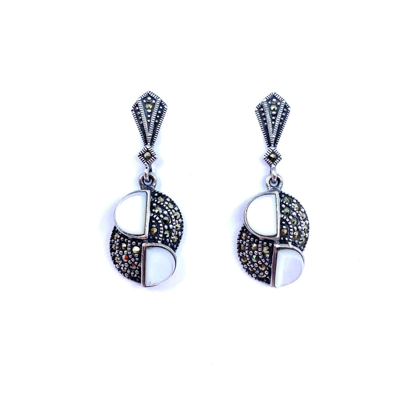 Lovely White Shell Marcasite Sterling Silver Earrings