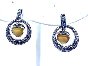 Golden Shell Heart Marcasite Sterling Earrings