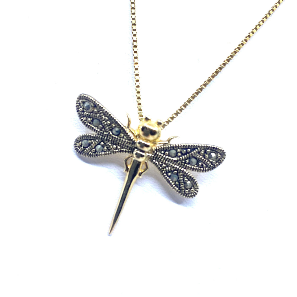 Gold Plated Silver Dragonfly on Italian 18kt Gold Plated Silver Chain