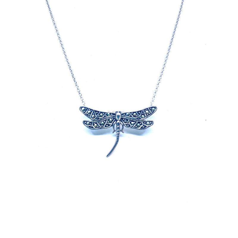 Lovely Marcasite Dragonfly Sterling Silver Necklace