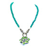 Beautiful Emerald Green Agate Flower Gold Marcasite Necklace
