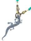 Climbing Lizard Green Agate With 14kt Gold Plated Marcasite Clasp Statement Necklace