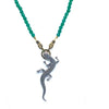 Climbing Lizard Green Agate With 14kt Gold Plated Marcasite Clasp Statement Necklace