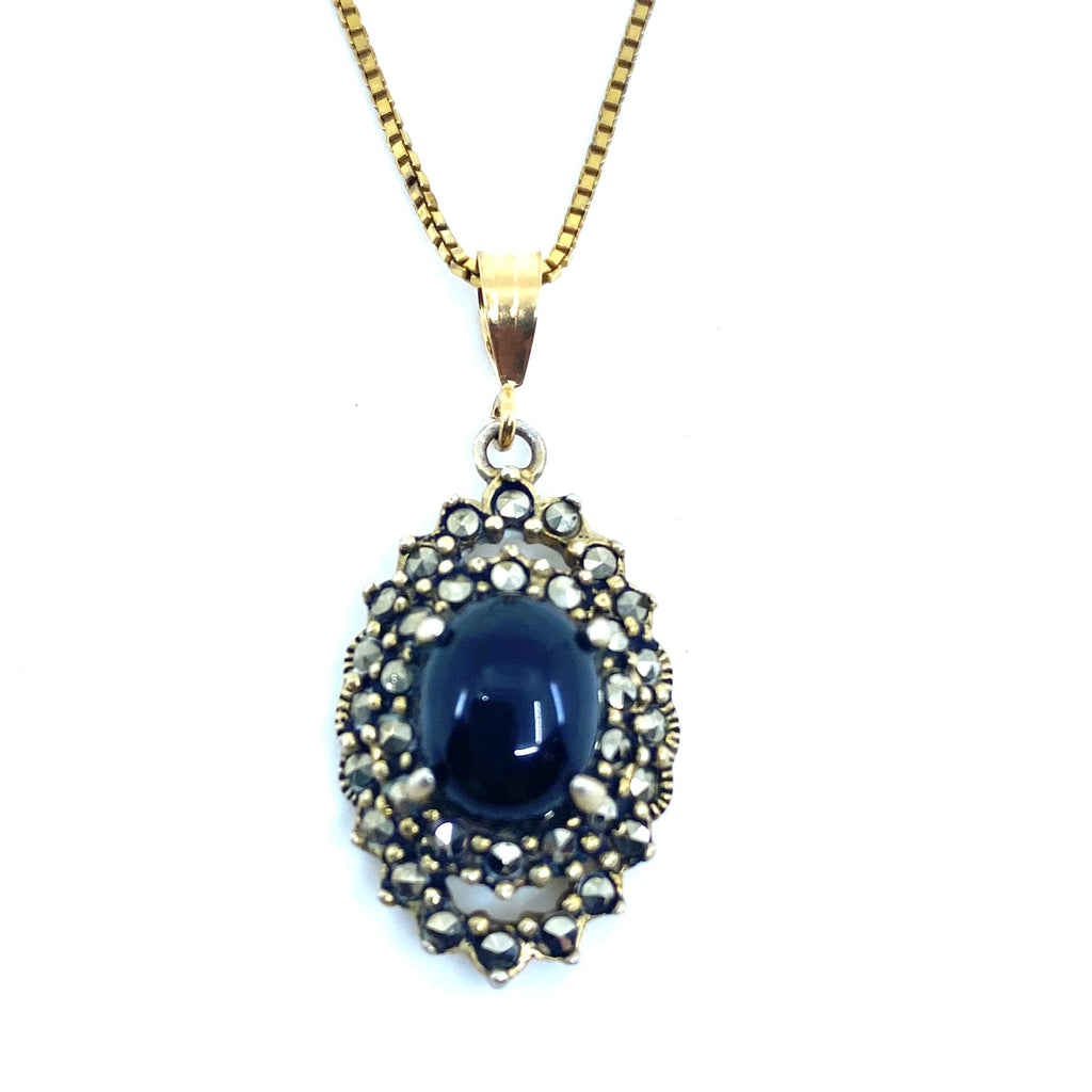 Elegant Sparkling Marcasite Black Onyx Pendant necklace