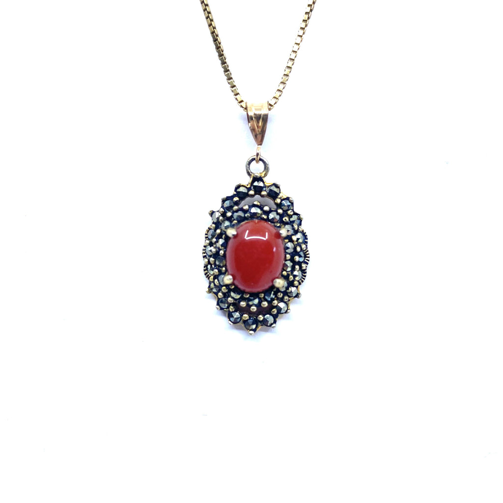 Vintage Design Marcasite Carnelian Pendant