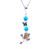 Adorable Frog Turquoise Marcasite Butterfly Pendant on a Silver Chain