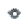 Sparkling Starburst Black or Green Agate Marcasite Sterling Silver Ring