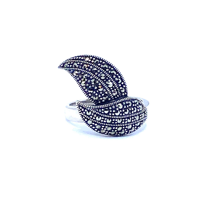 Creative Marcasite Leaf Sterling Silver Statement Ring