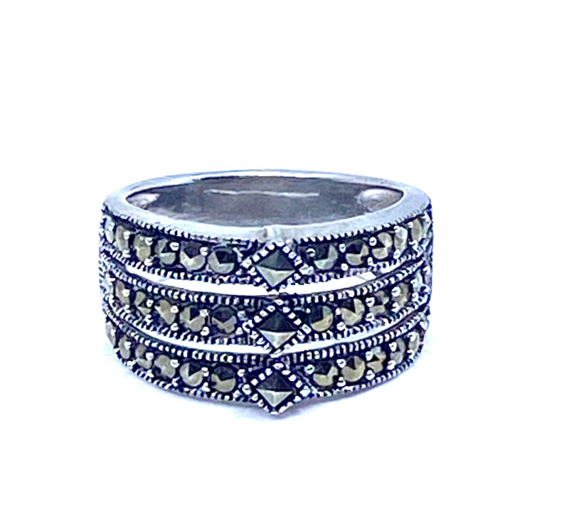 Stunning Layered Marcasite Sterling Silver Statement Ring