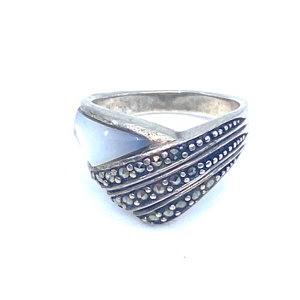 Beautiful Silky Shell Marcasite Sterling Silver Ring