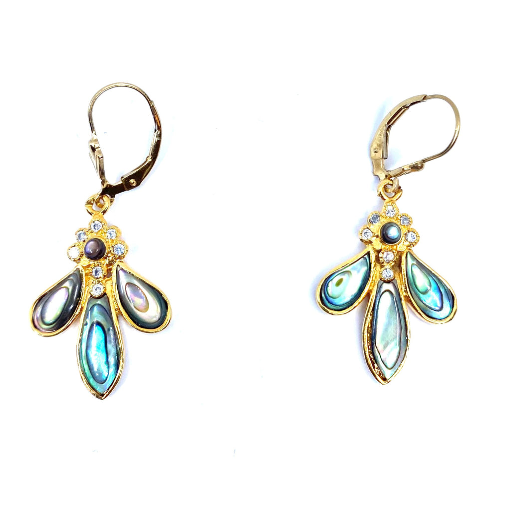 Shimmering Abalone Green Shell Gold Plated Earrings