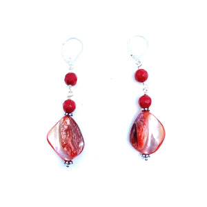 Delightful Coral and shell Sterling Silver Earrings